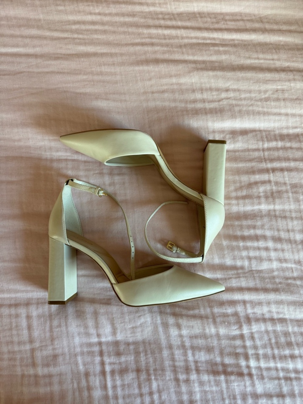 ALDO Cream Women’s Pointed Block Heel Ankle Strap Pumps